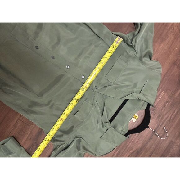 L'Agence Lunetta Sage Green Satin Button Up Long Sleeve Shirt Blouse, Sz Small - Picture 2 of 9